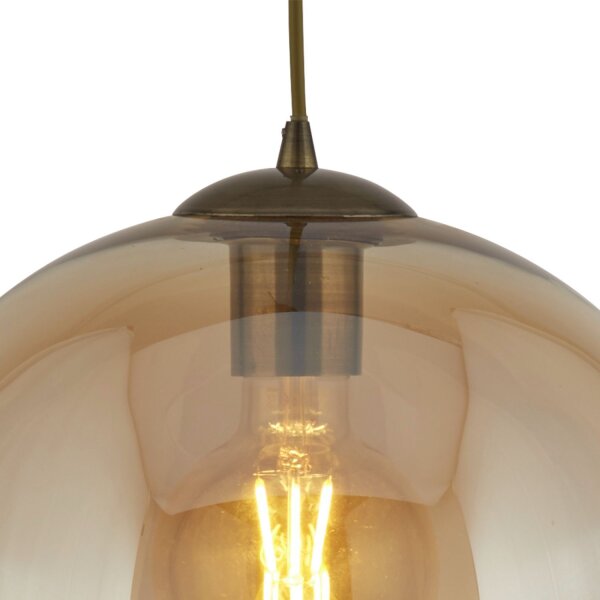 Lampe à suspendre verre en ambre laiton antique E27 Ø 25 cm