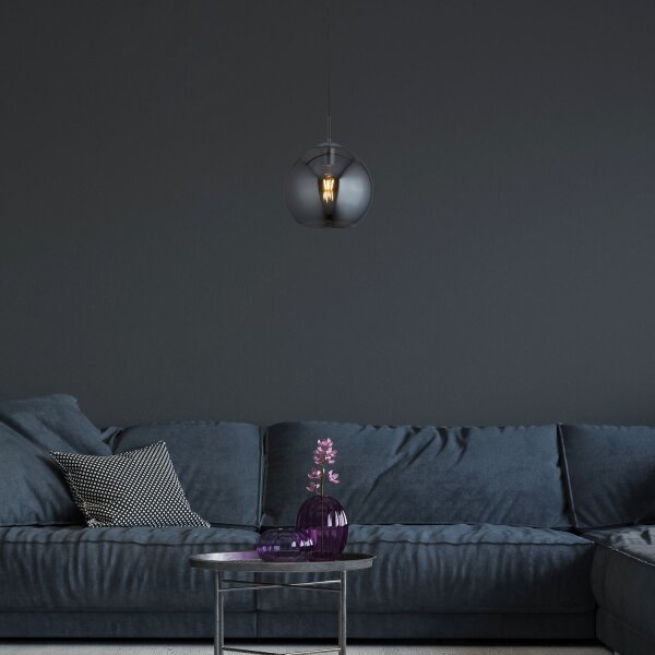 Lampe à suspendre E27 D : 25 cm Chrome Gris fumé Verre Métal