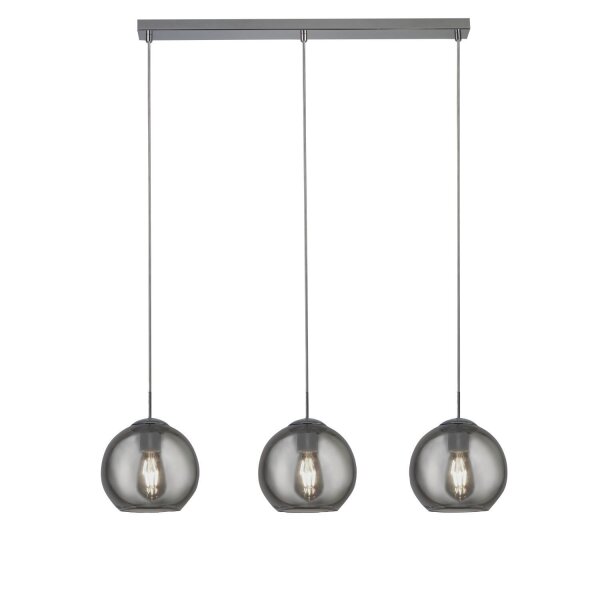 Lampe à suspendre 3 flammes chrome gris fumé E27 verre métal
