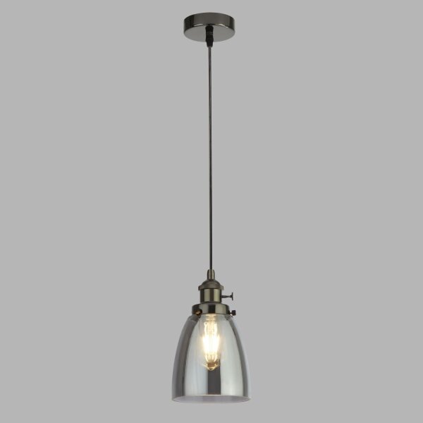 Hängelampe E27 Ø 14 cm Schwarz Grau Rauchglas schmal