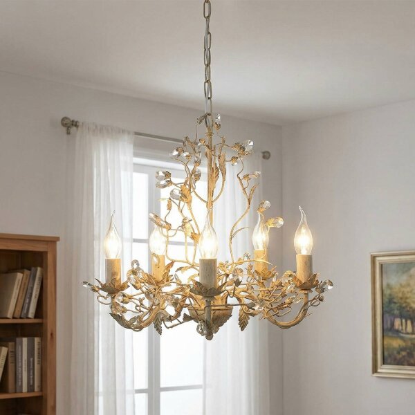 Lustre en cristal Floral en shabby crème or Ø 50 cm