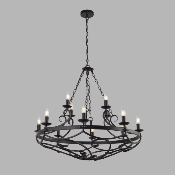 Kronleuchter Schmiedeeisen Ø 89 cm Schwarz Rustikal 12x E14
