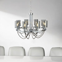 Lustre 8 flammes E14 chrome gris fumé verre...