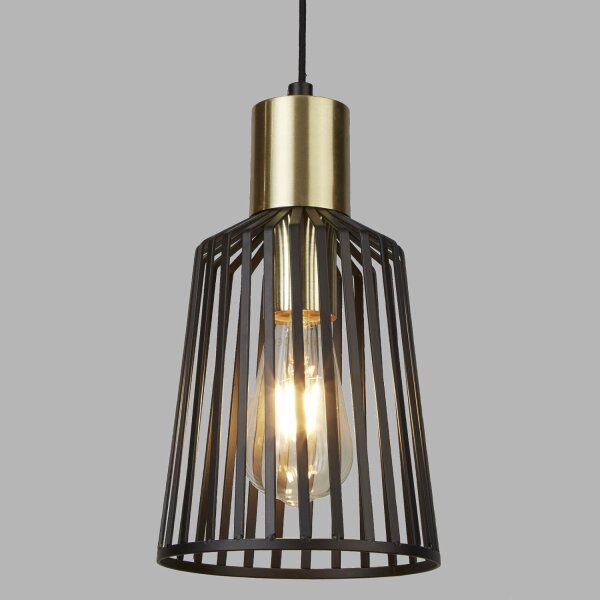 Pendelleuchte E27 Ø 16 cm in Schwarz Messing Metall