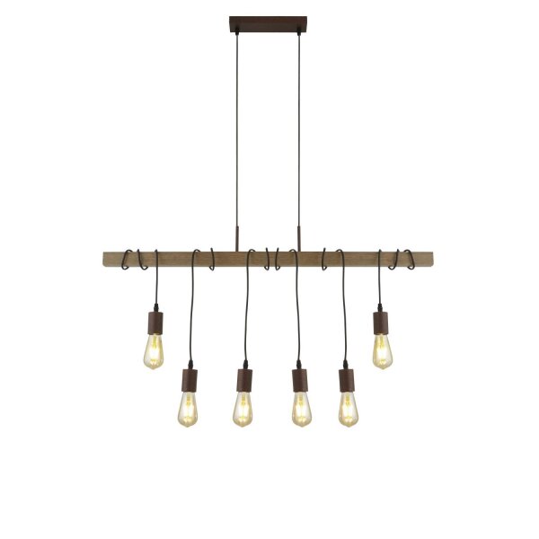 Lampe à suspendre bois poutre L : 100 cm pour 6x E27 Moderne