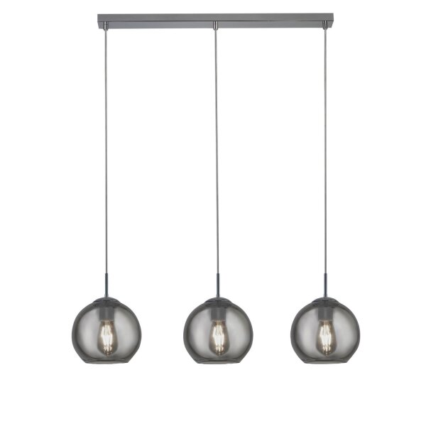 Hängelampe Grau Chrom B: 81 cm Glas Kugel Schirm 3x E27
