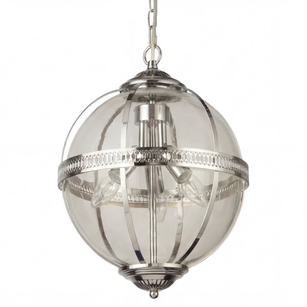 Lampe à suspendre ronde Ø 32 cm Art Nouveau Boule Abat-jour Chrome Clair
