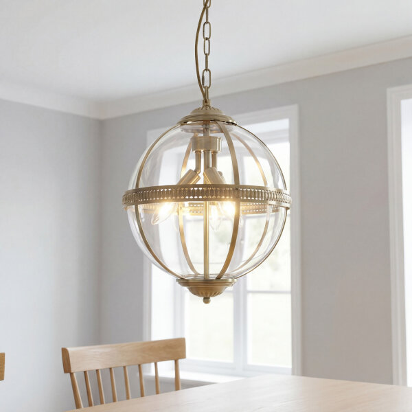 Suspension boule Ø 32 cm 3x E14 en laiton antique Art Nouveau