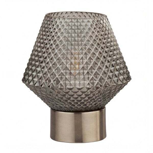 Tischleuchte klein H: 17,5 cm Art Déco Rauchglas Metall