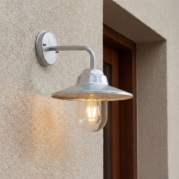 Außenwandleuchte Silber Glas Metall E27 IP44 B:24,5 cm