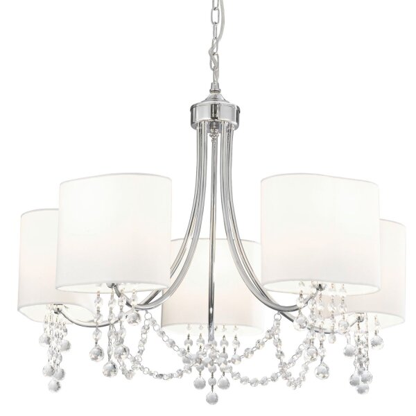 Lustre avec abat-jour 5x E14 Chrome Blanc Tissu Métal