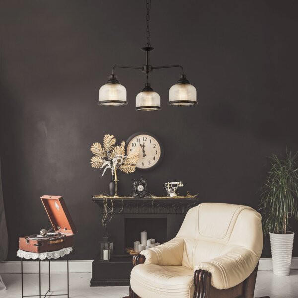 Suspension 3 flammes E27 noir clair Ø 56 cm Vintage