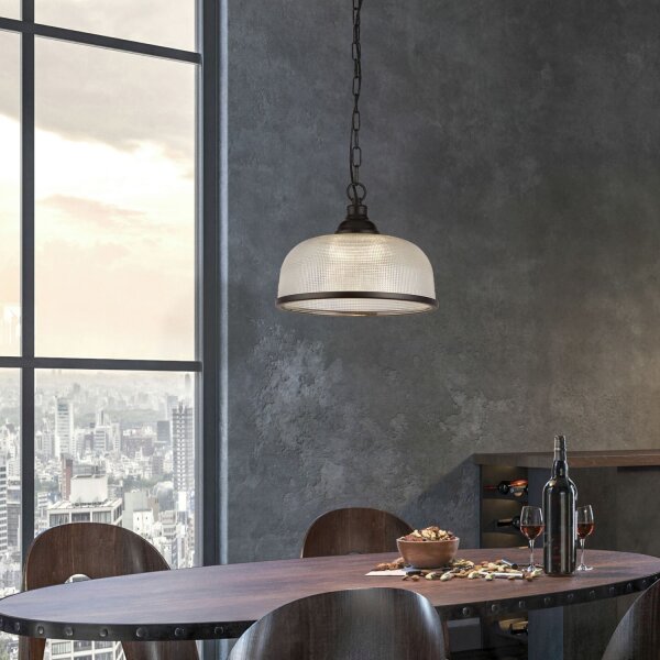Hängeleuchte Schwarz Glas Metall Ø 27 cm H: max. 1,2 m