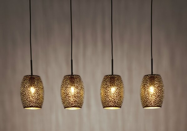 Hängelampe Metall 4-flammig Schwarz Gold B: 90 cm E27