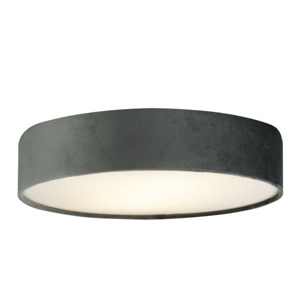 Deckenlampe rund Ø 50 cm H: 10 cm Grau Samt Schirm 3x E27