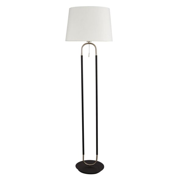 Lampadaire Blanc Argent 161 cm E27 Interrupteur à tirette Tissu Métal