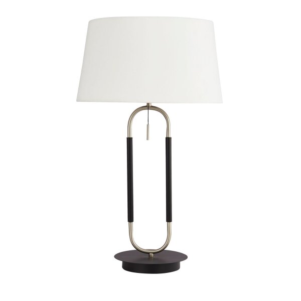 Tischlampe Samt Schirm Zugschalter 63 cm E27 Weiß Silber