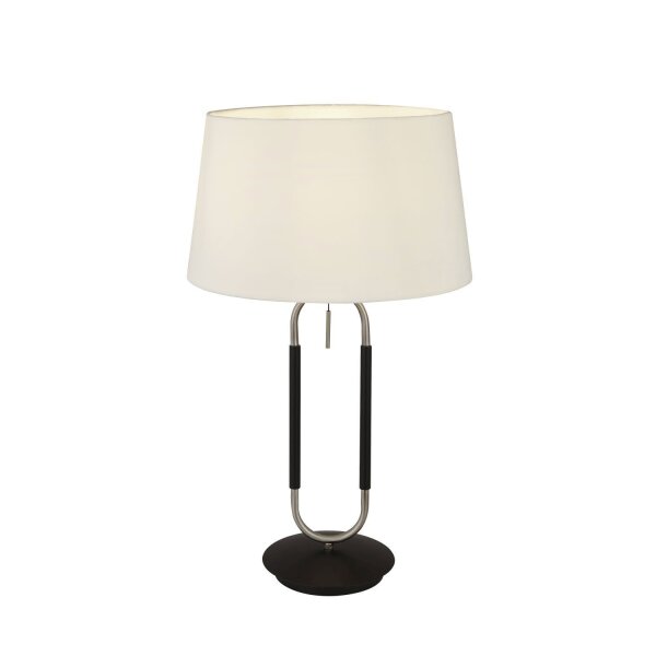 Tischlampe Samt Schirm Zugschalter 63 cm E27 Weiß Silber