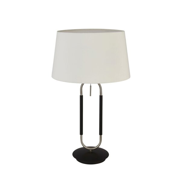 Tischlampe Samt Schirm Zugschalter 63 cm E27 Weiß Silber