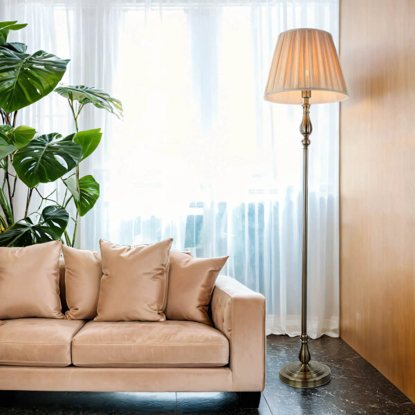 Stehleuchte Wohnzimmer in Messing Antik Braun E27 164 cm