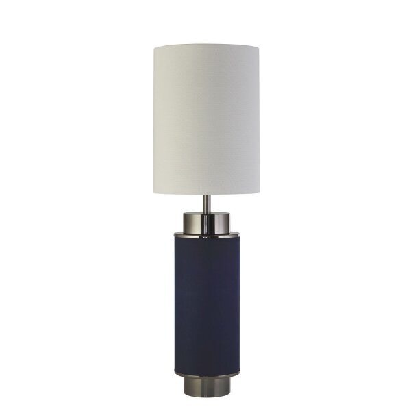 Tischlampe Blau Weiß Nickel 72 cm hoch E27 Stoff Metall
