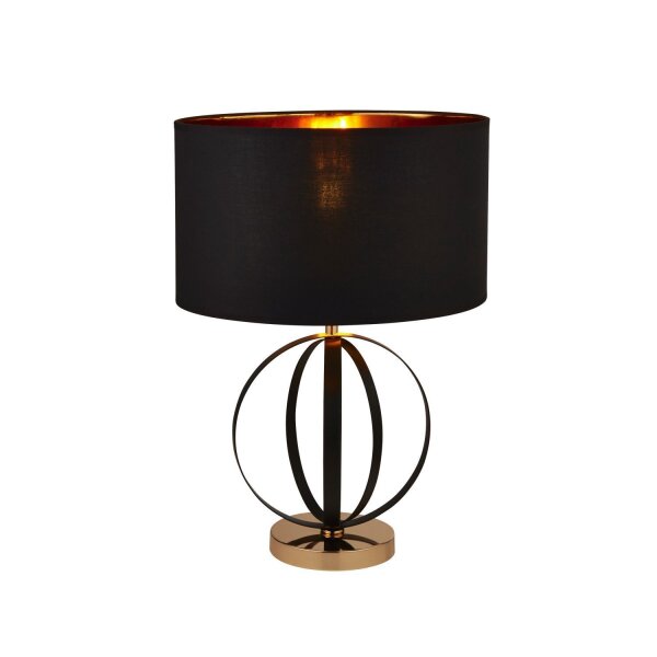Tischlampe Schwarz Gold 58 cm hoch E27 Metall Stoff