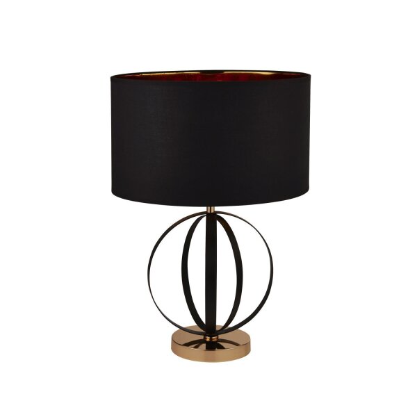 Tischlampe Schwarz Gold 58 cm hoch E27 Metall Stoff