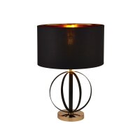 Tischlampe Schwarz Gold 58 cm hoch E27 Metall Stoff