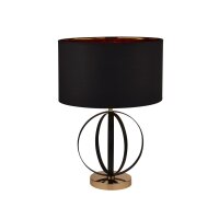 Tischlampe Schwarz Gold 58 cm hoch E27 Metall Stoff