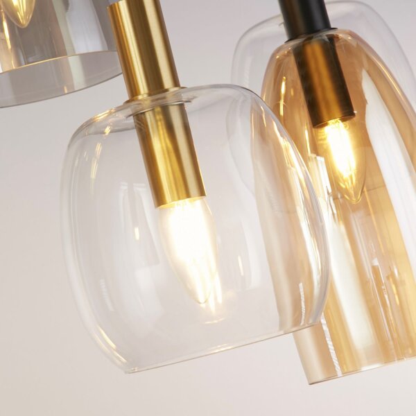 Lampe à suspendre 6 flammes E14 L : 95 cm Verre Métal Vintage