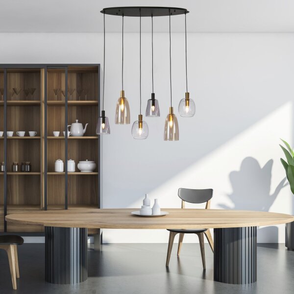 Lampe à suspendre 6 flammes E14 L : 95 cm Verre Métal Vintage