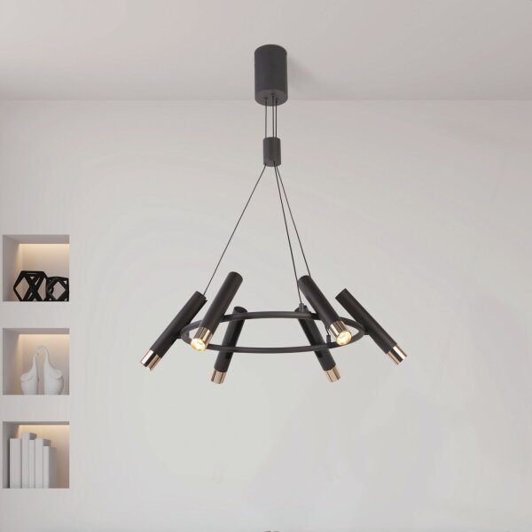 Suspension LED ronde D : 70 cm en noir or réglable