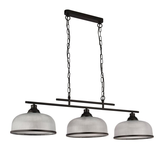 Lampe à suspendre noire claire L : 99 cm 3-flammes E27 verre métal