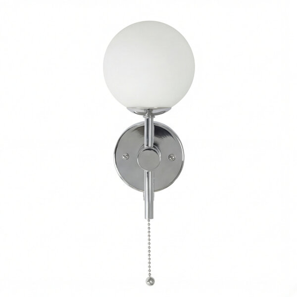 Wandlampe Bad IP44 Chrom Weiß Glas G9 mit Zugschalter