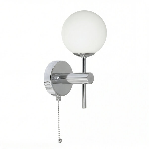 Wandlampe Bad IP44 Chrom Weiß Glas G9 mit Zugschalter