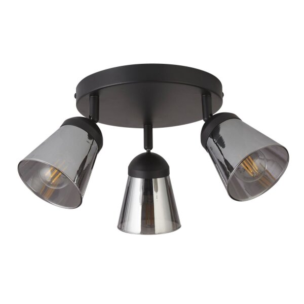Deckenstrahler 3-flammig Ø 42 cm Schwarz Rauchgrau E14