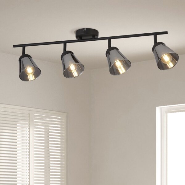Deckenspot 4-flammig B: 83 cm Schwarz Rauchgrau E14