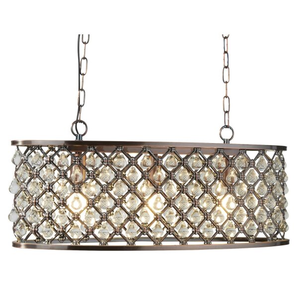 Lampe à suspendre cristal L : 60 cm 3x E14 en cuivre antique