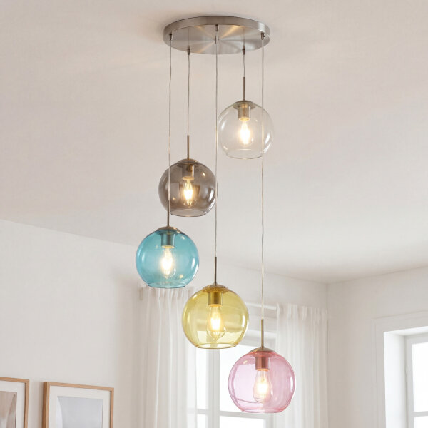 Hängeleuchte Glas Ø 50 cm 5-flammig E27 Bunt Chrom
