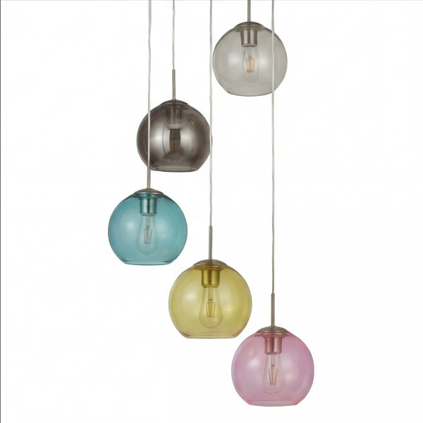 Hängeleuchte Glas Ø 50 cm 5-flammig E27 Bunt Chrom