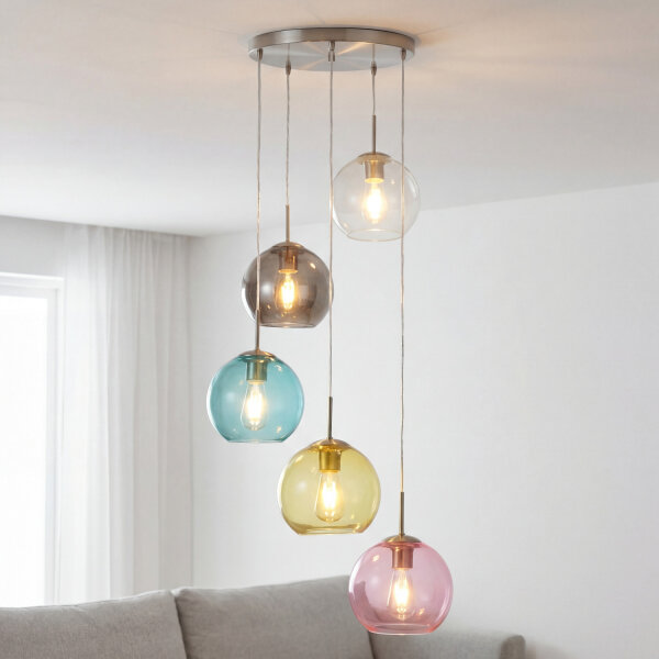Hängeleuchte Glas Ø 50 cm 5-flammig E27 Bunt Chrom