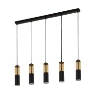 Suspension à 5 flammes L : 93,5 cm Noir Ambre GU10