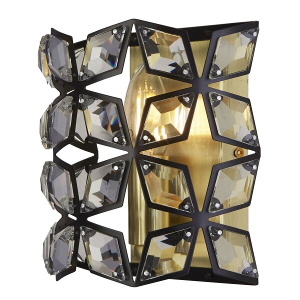 Applique intérieure cristal H : 18 cm E14 en laiton noir