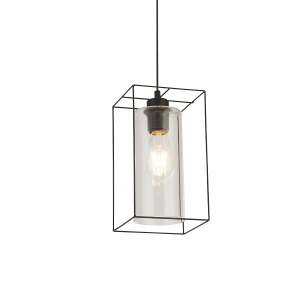 Hängeleuchte Metall Glas eckig B: 15 cm Schwarz Klar E27