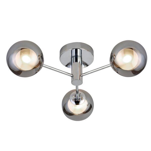 Plafonnier 3 flammes chrome gris fumé G9 verre métal