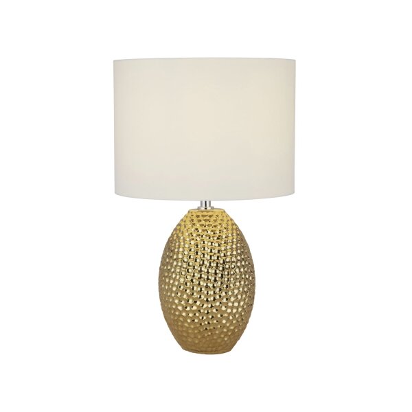 Tischlampe Keramik Stoff E27 45 cm Ø 28 cm Gold Creme-Weiß