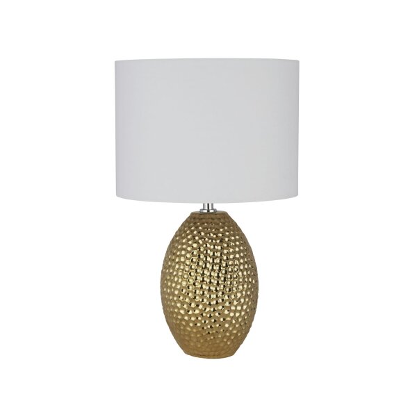 Tischlampe Keramik Stoff E27 45 cm Ø 28 cm Gold Creme-Weiß