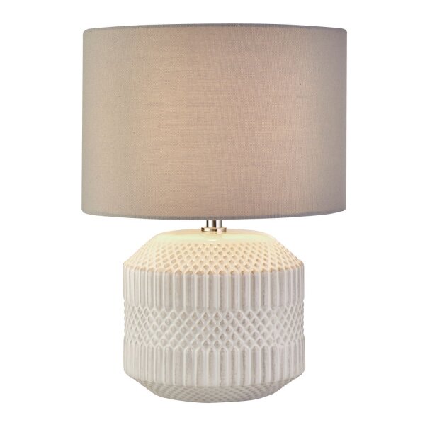 Tischlampe Weiß Grau E14 37,5 cm Ø 27 cm Keramik Stoff