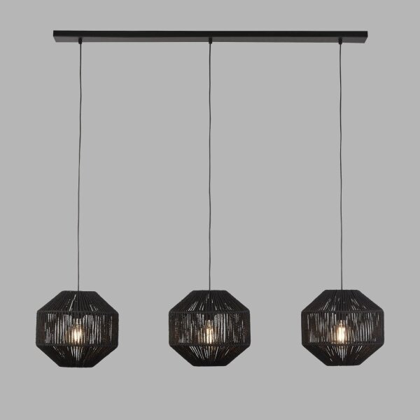 Hängeleuchte 3-flammig B: 130 cm Schwarz E27 Metall Seil