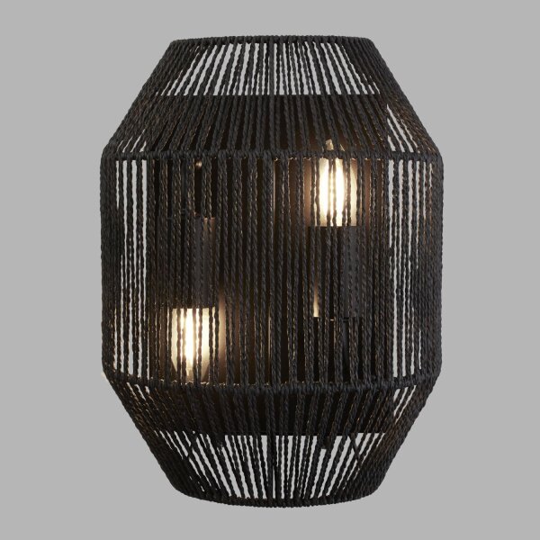 Wandleuchte Schwarz 2-flammig E27 Seil Schirm H: 30,5 cm
